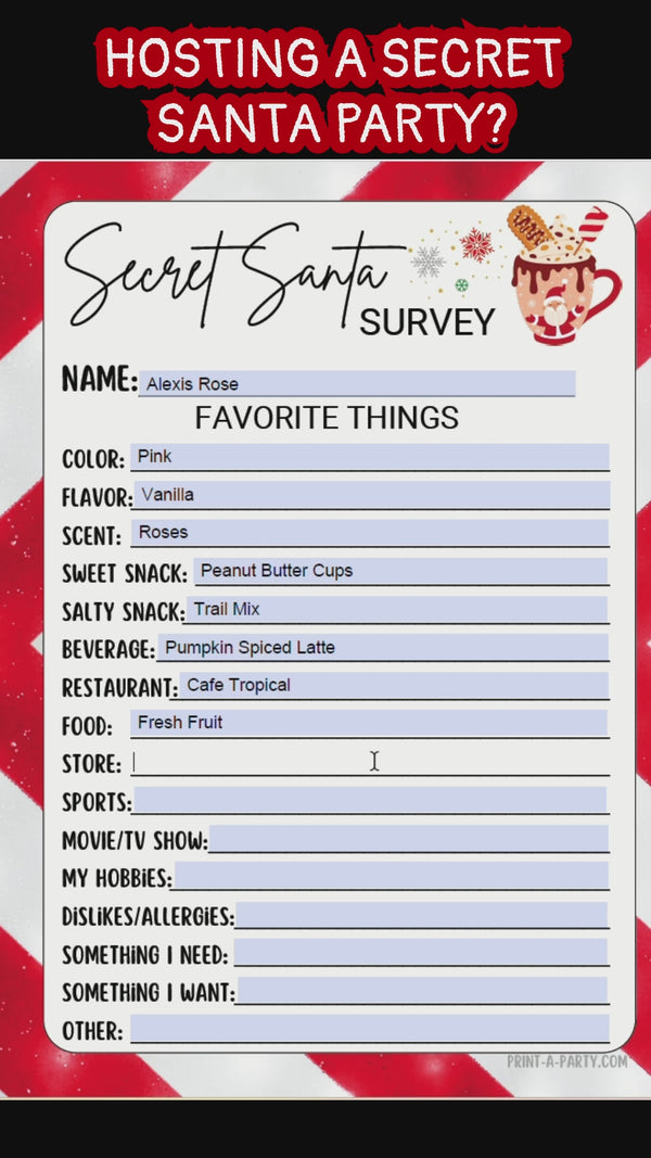 Secret Santa Wish List Editable | Fillable Holiday Gift Exchange Templ ...