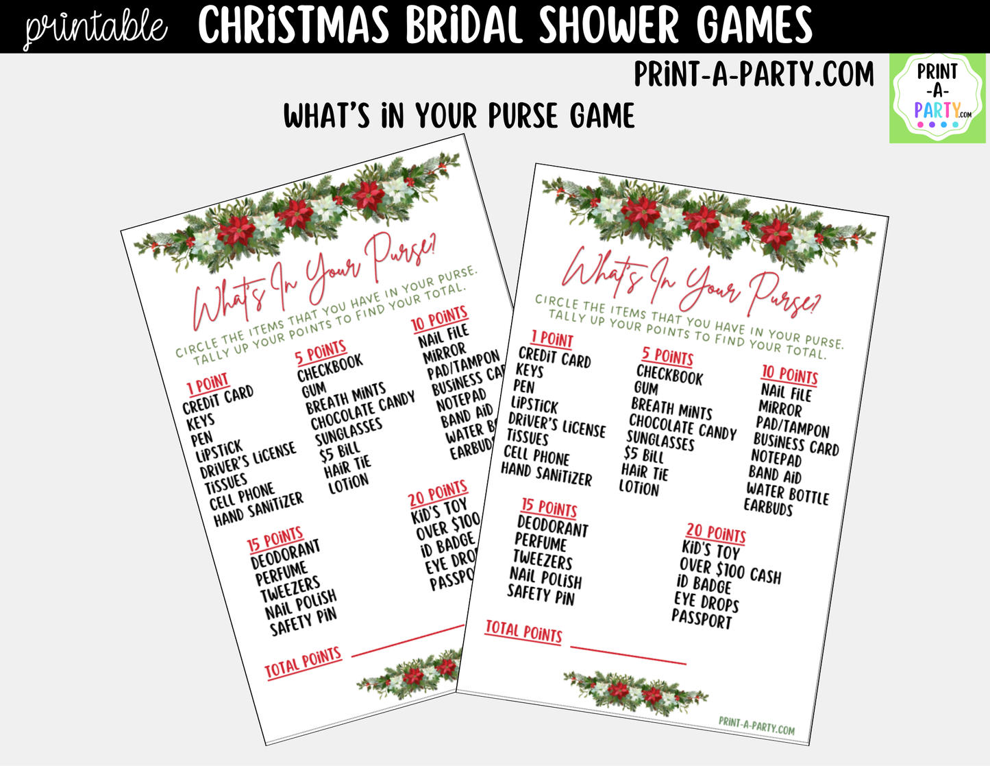 Christmas Bridal Shower Games Printable - Holiday Wedding Shower Game Bundle