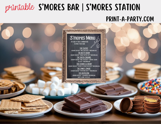 S'MORES BAR Printable - Chalkboard Sign and Toppings Labels Template - Perfect for Parties, Showers, Birthdays, BBQ, Summer, Camping, Holidays or the Office