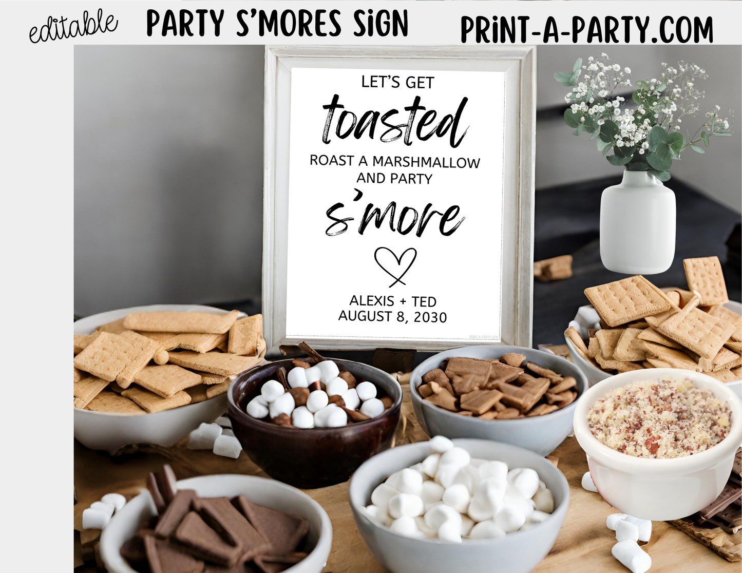 Editable S'Mores Bar Sign (8x10) for Wedding, Shower, Party – Canva Printable Template