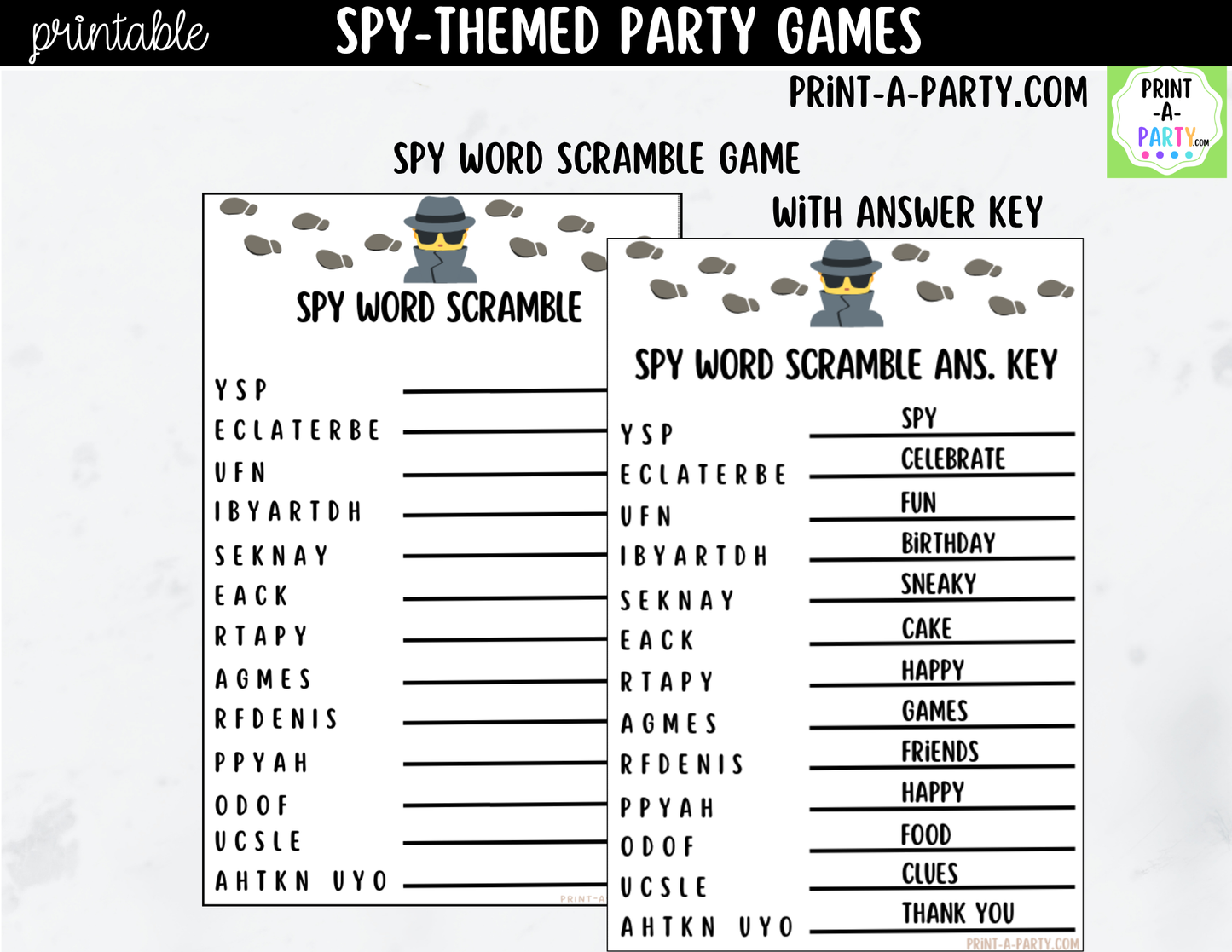 Spy Birthday Party Game Bundle | Detective Party Games | Printable Kids Party Activities