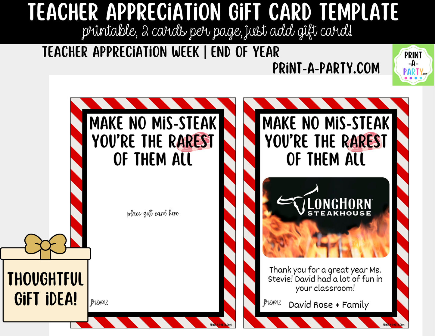 Gift Card Restaurant Templates – Teacher Appreciation Gift Cards for Teacher and Staff Gifts