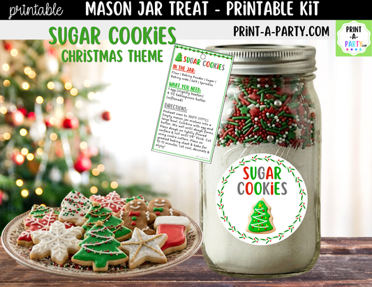 Sugar Cookies (Christmas) in a Mason Jar Gift Printable Kit - Labels, Tag, Recipe & Instructions