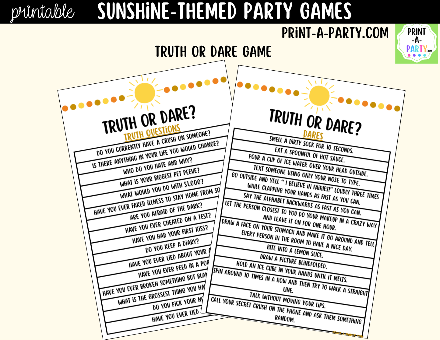 Sunshine Birthday Party Games Printable | Fun in the Sun Party Activities | Teen & Tween Birthday Games