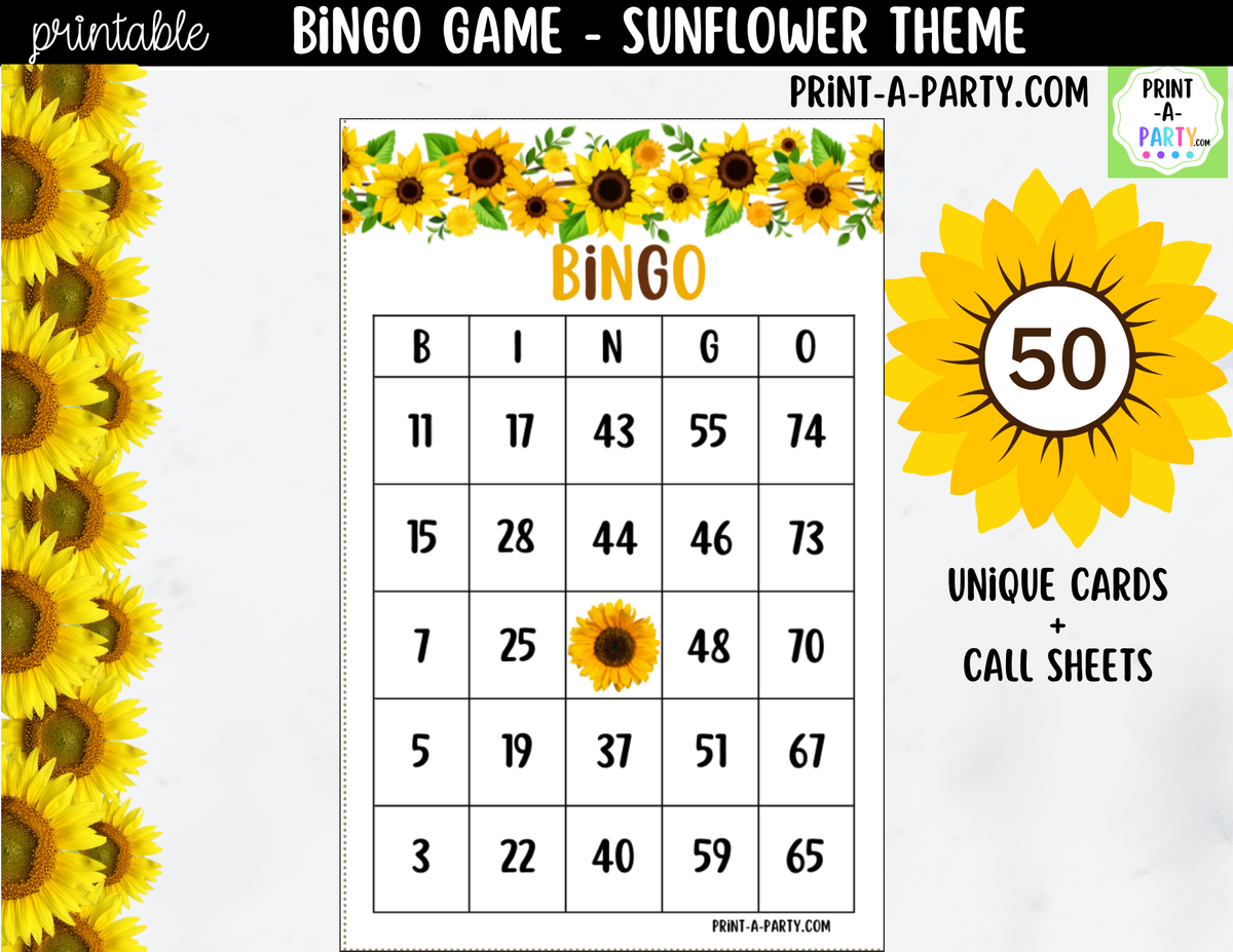 Sunflower Bingo Printable | Number Party Game