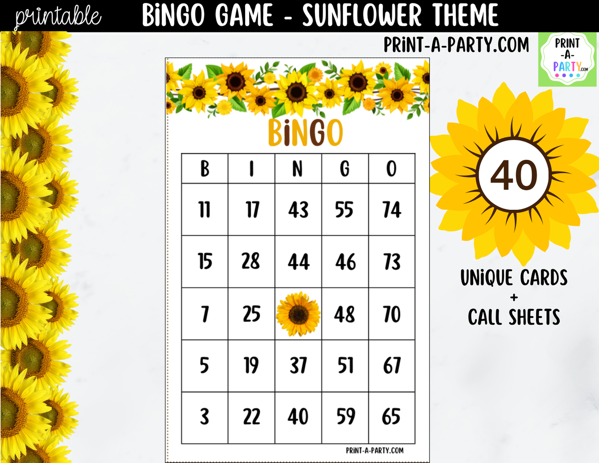 Sunflower Bingo Printable | Number Party Game