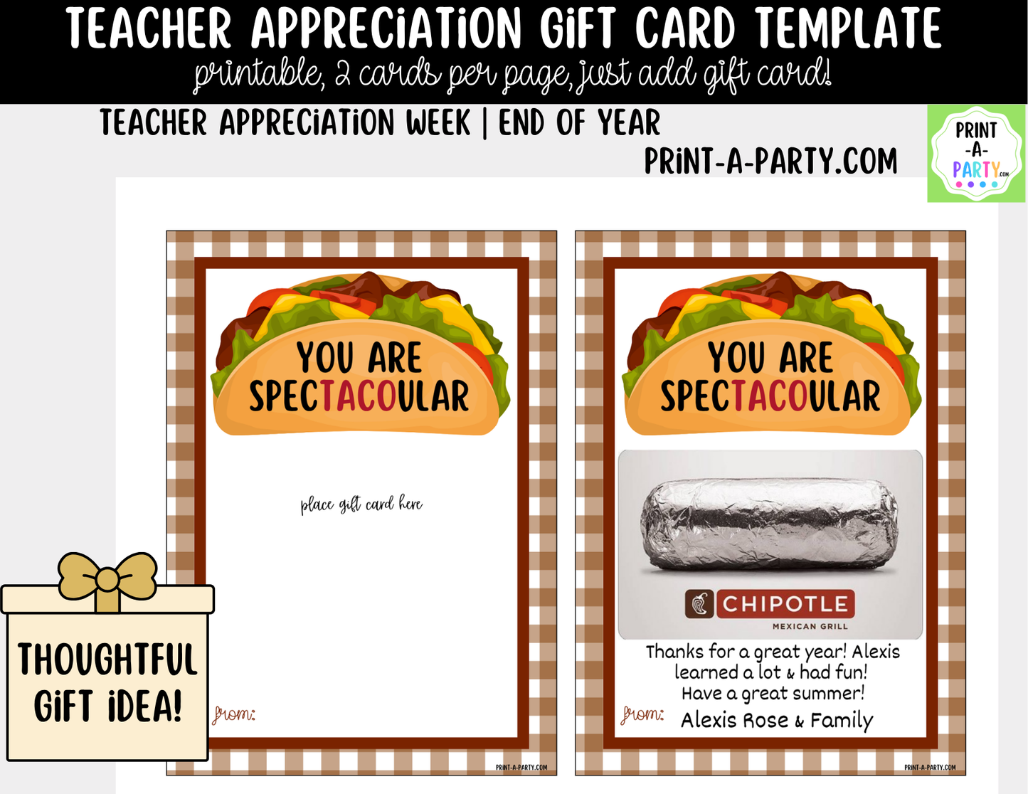 Gift Card Restaurant Templates – Teacher Appreciation Gift Cards for Teacher and Staff Gifts