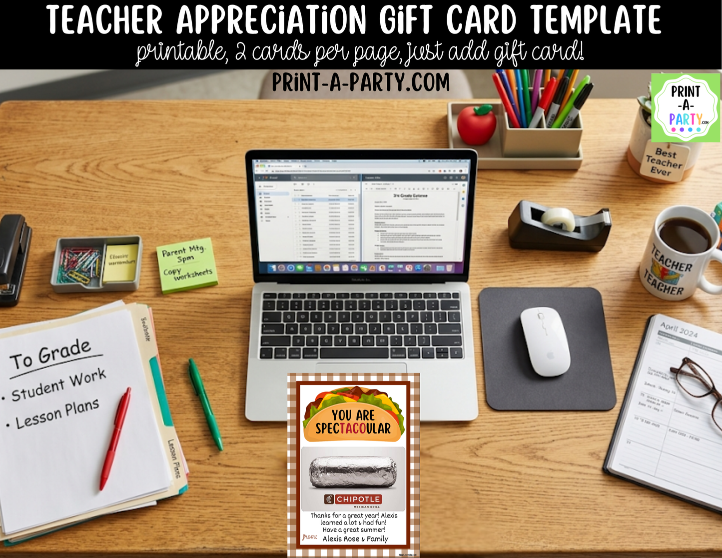 Gift Card Restaurant Templates – Teacher Appreciation Gift Cards for Teacher and Staff Gifts