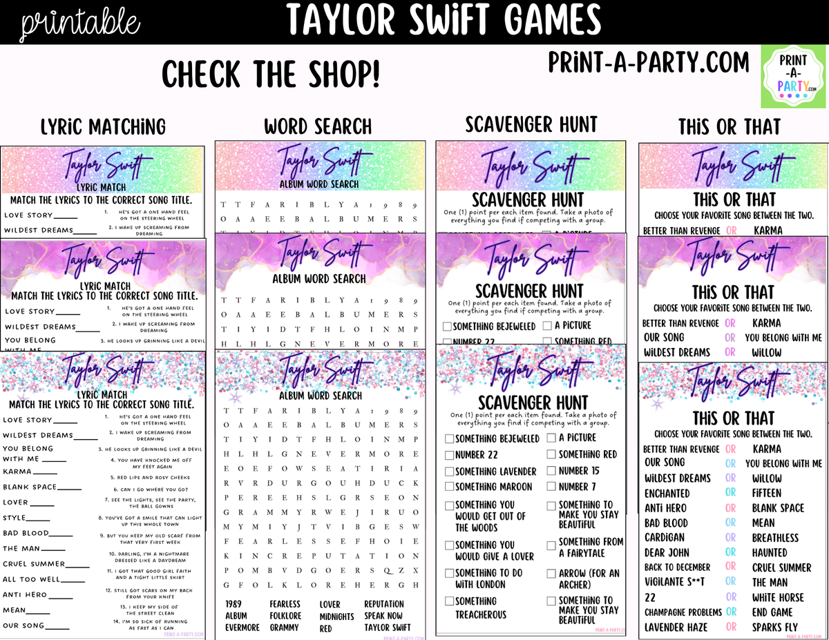 Taylor Swift Word Search Printable | Swiftie Party Game – PrintAParty