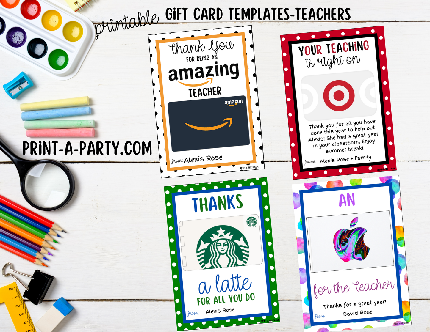Gift Card Templates for Teacher Appreciation Gift Cards for Teacher and Staff Gifts - Amazon Starbucks Target Apple