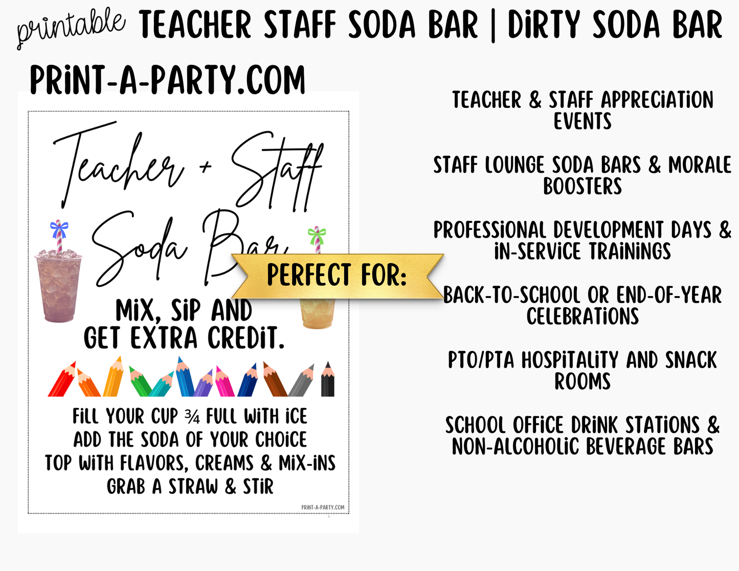 Teacher and Staff "Dirty" Soda Bar - Sign (8x10) & Recipe Tent Cards (12 recipes!)