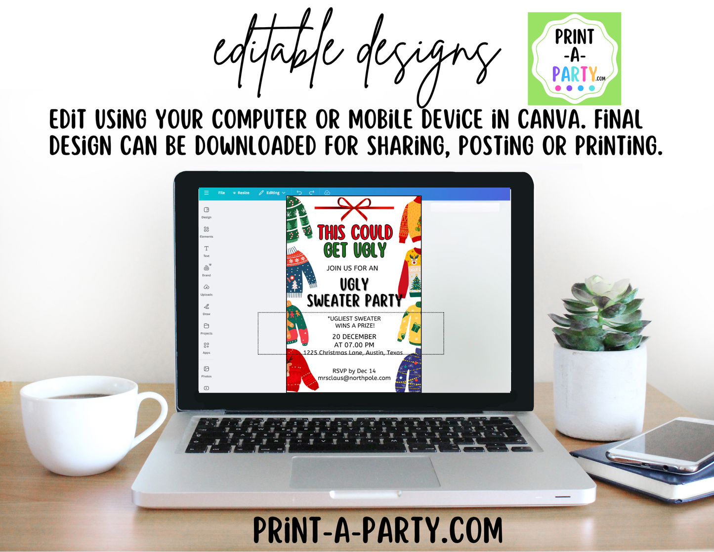 Ugly Christmas Sweater Party Invitation | Editable Canva Holiday Party Invite