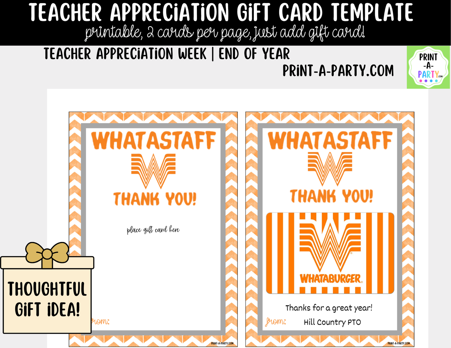 Gift Card Restaurant Templates – Teacher Appreciation Gift Cards for Teacher and Staff Gifts