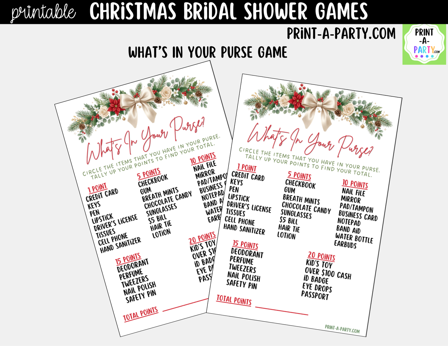 Christmas Bridal Shower Games Printable - Holiday Bridal Shower Game Bundle