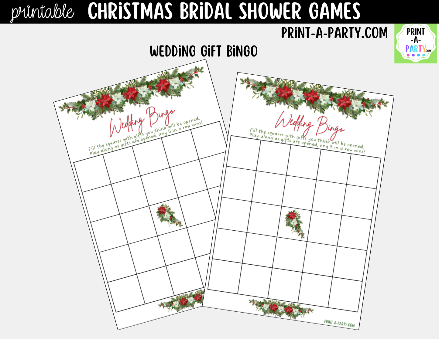 Christmas Bridal Shower Games Printable - Holiday Wedding Shower Game Bundle