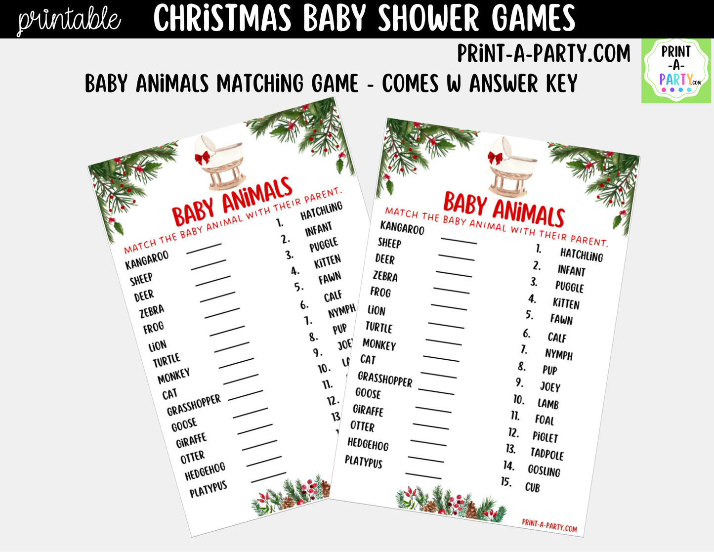 Christmas Baby Shower Games Printable - Holiday Baby Shower Activities | Instant Download