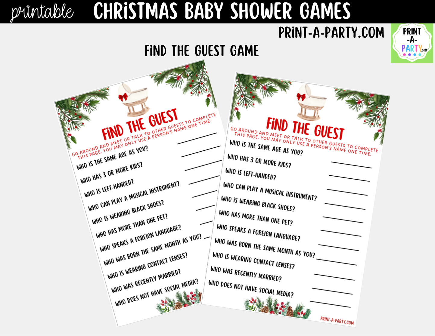 Christmas Baby Shower Games Printable - Holiday Baby Shower Activities | Instant Download