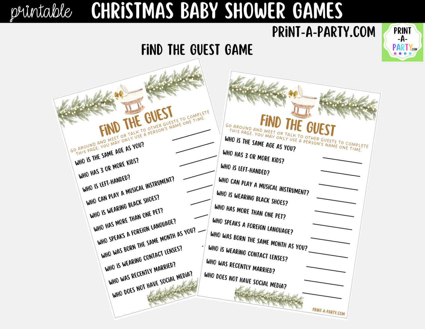 Christmas Baby Shower Games Printable | Holiday Baby Shower Games | Neutral Design 5 Games