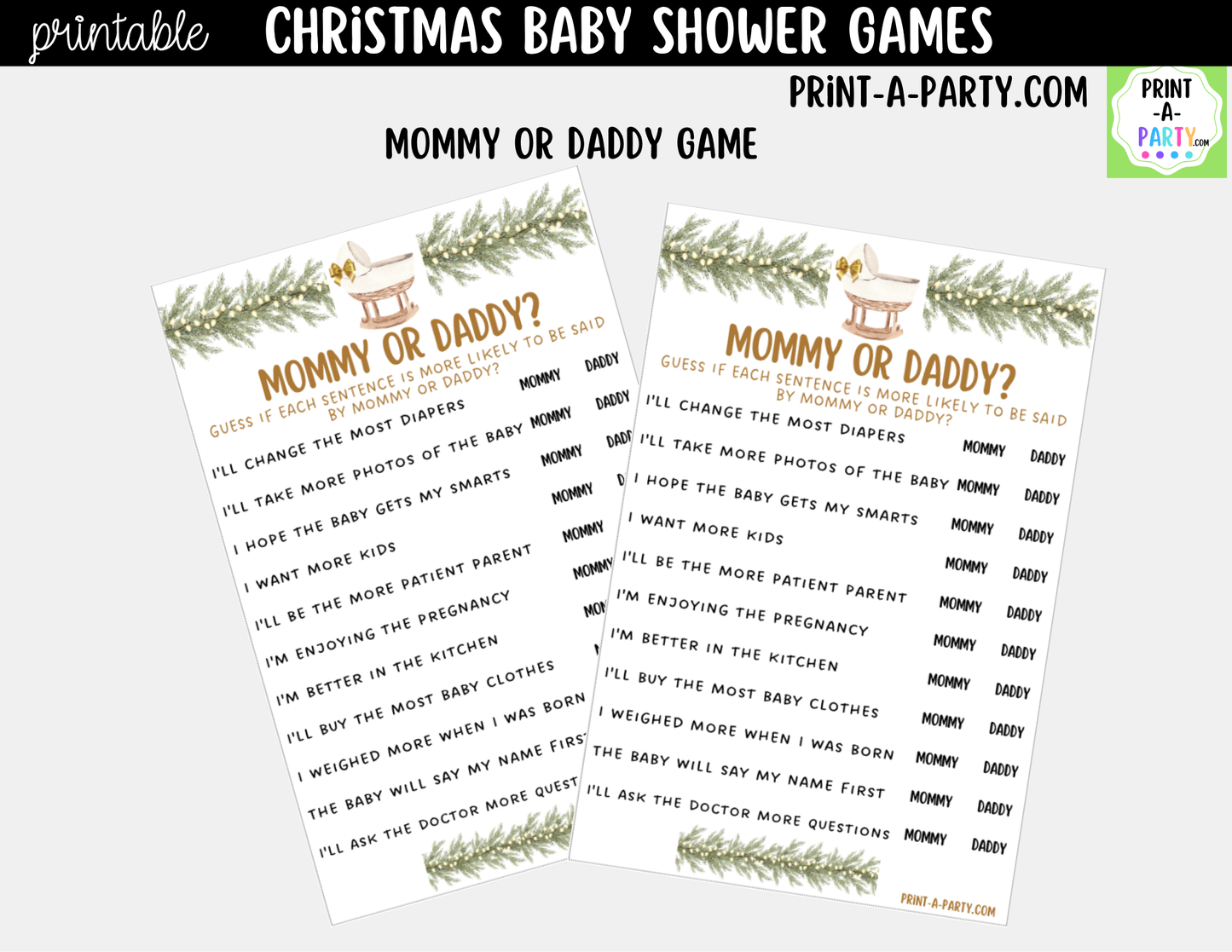 Christmas Baby Shower Games Printable | Holiday Baby Shower Games | Neutral Design 5 Games