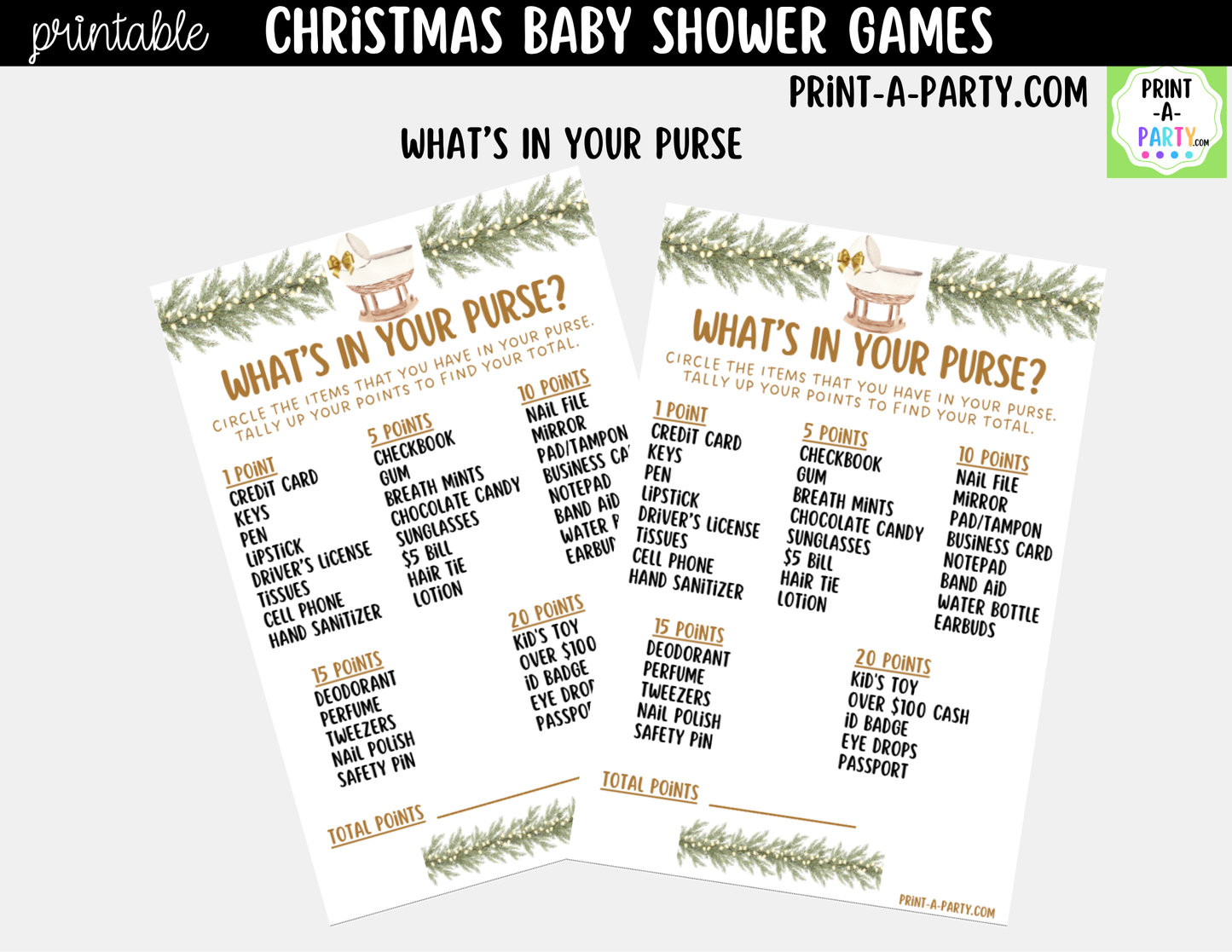 Christmas Baby Shower Games Printable | Holiday Baby Shower Games | Neutral Design 5 Games