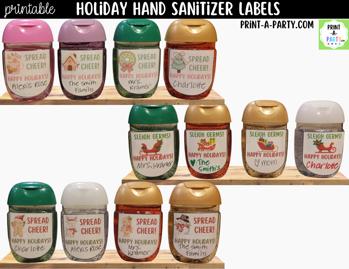 Gingerbread Christmas Hand Sanitizer Labels Printable - Holiday Labels for 1 oz PocketBac Bottles