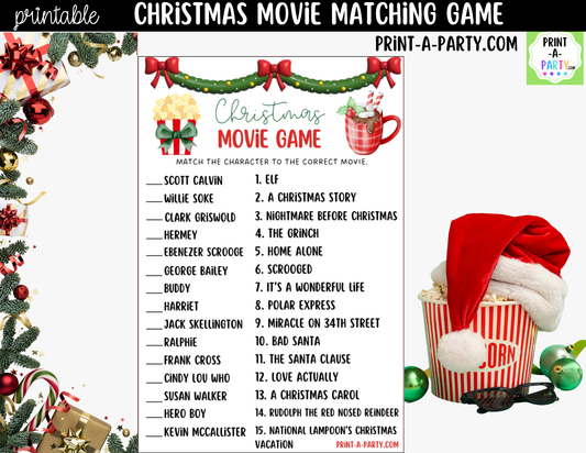 Christmas Movie Matching Game Printable | Holiday Party Game for Families, Kids & Adults
