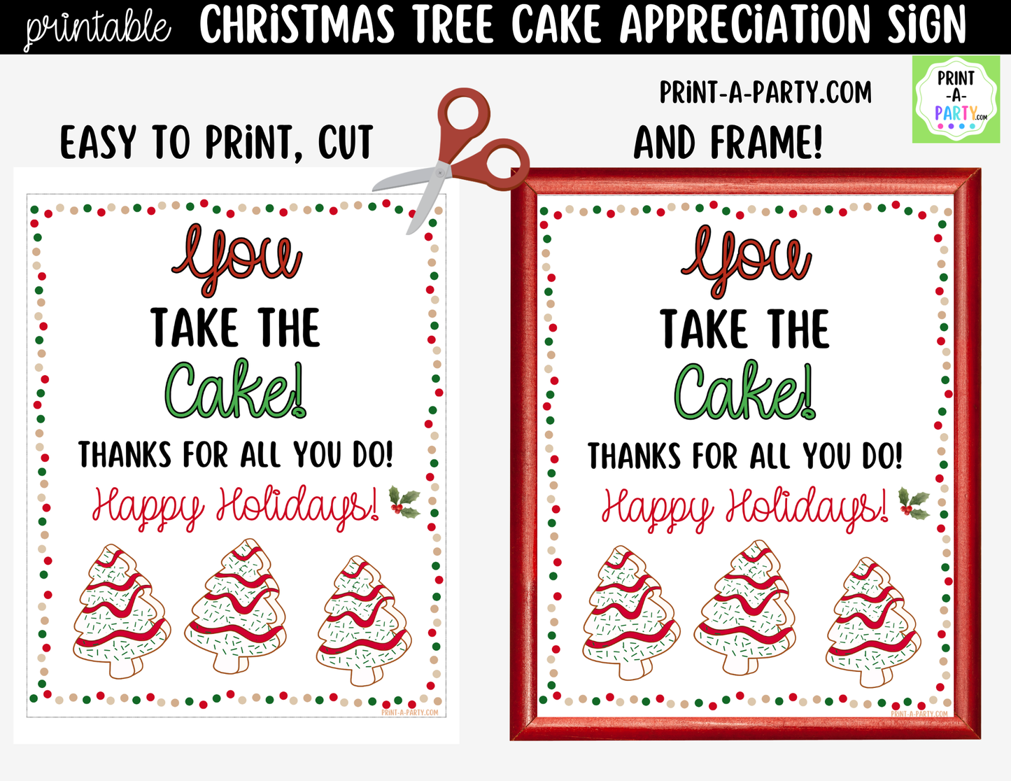 Christmas Tree Cakes Appreciation Sign Printable | Teacher & Staff Holiday Thank You