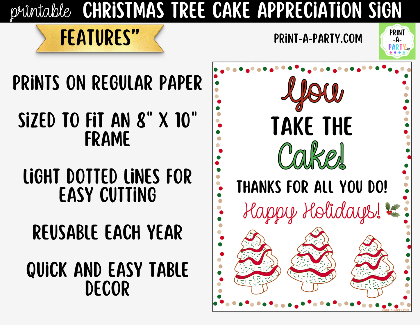 Christmas Tree Cakes Appreciation Sign Printable | Teacher & Staff Holiday Thank You