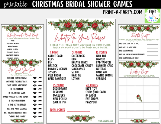Christmas Bridal Shower Games Printable - Holiday Wedding Shower Game Bundle