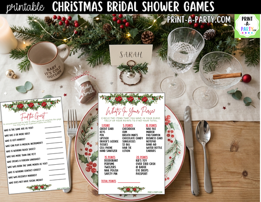 Christmas Bridal Shower Games Printable - Holiday Wedding Shower Game Bundle