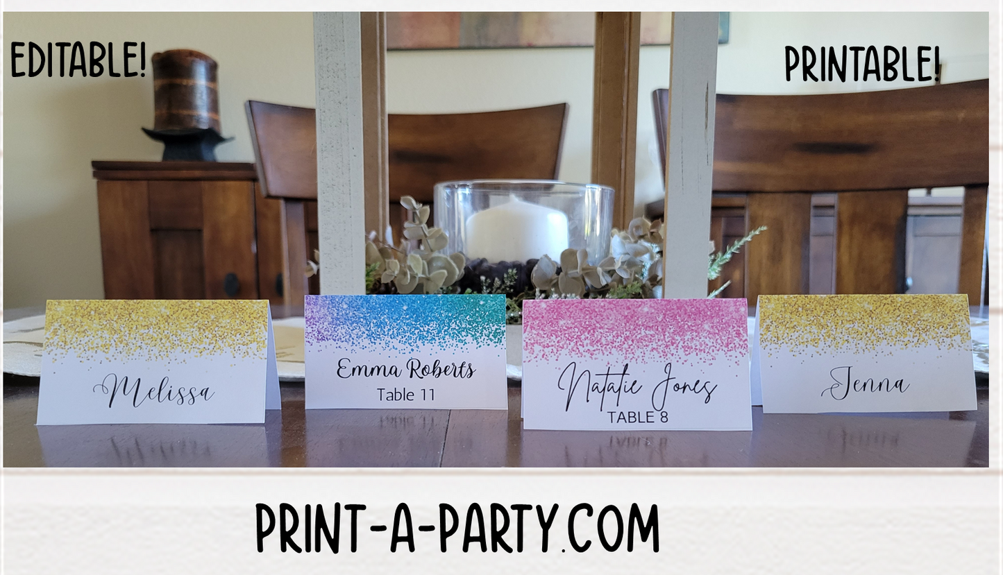 DIY Printable or Editable Buffet Food Label Cards or Seating Place Cards | GREEN FLORALS | Place Card Signs | Buffet Labels