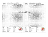 WORD SEARCH: 40th Birthday Sarcastic and Funny - INSTANT DOWNLOAD