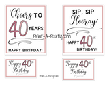 40th Birthday Gift Basket Label Kit - 10 different labels to make a great gift basket