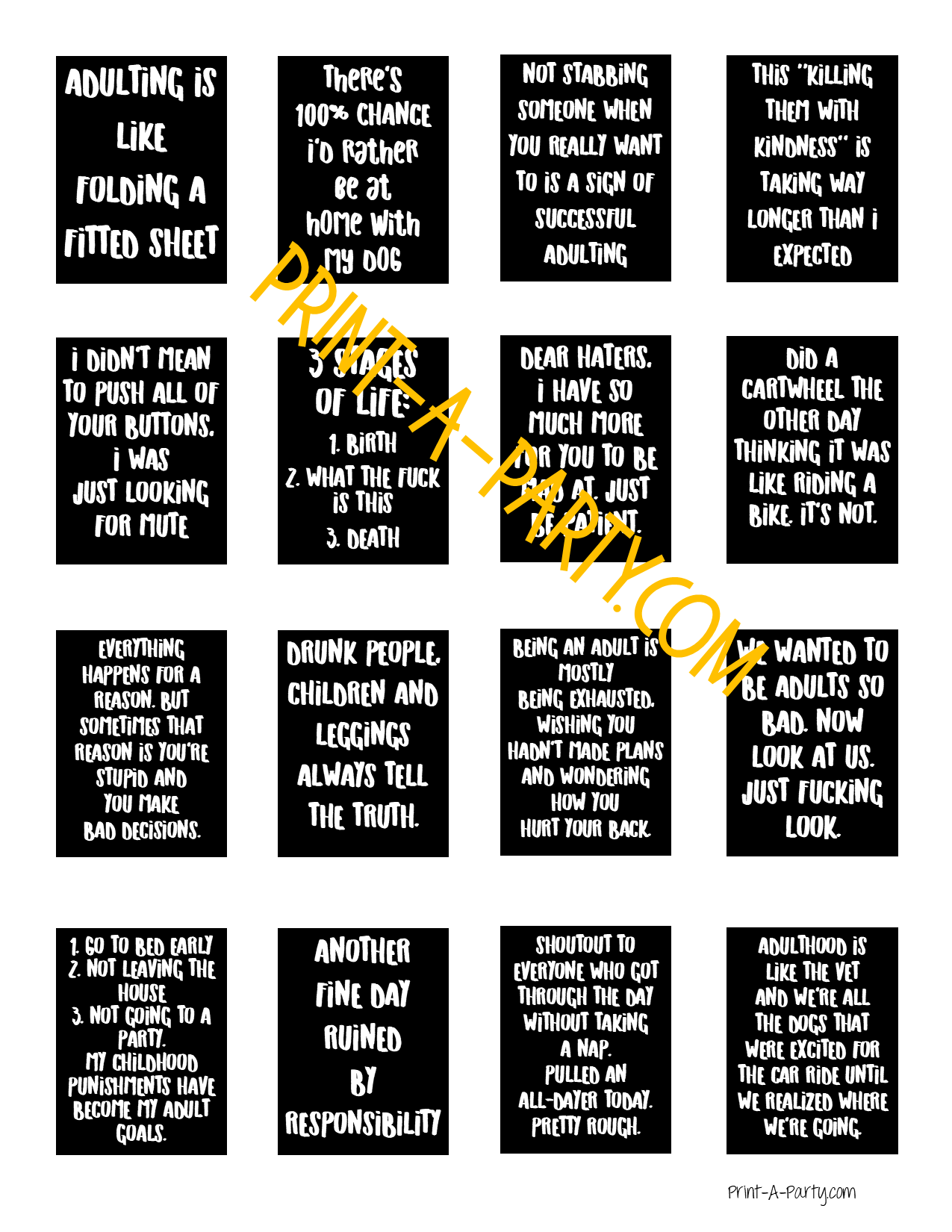 PLANNER STICKERS:  Funny Adulting Quotes | Boxes INSTANT DOWNLOAD | Fits a variety of planners! Erin Condren, Happy Planner and more