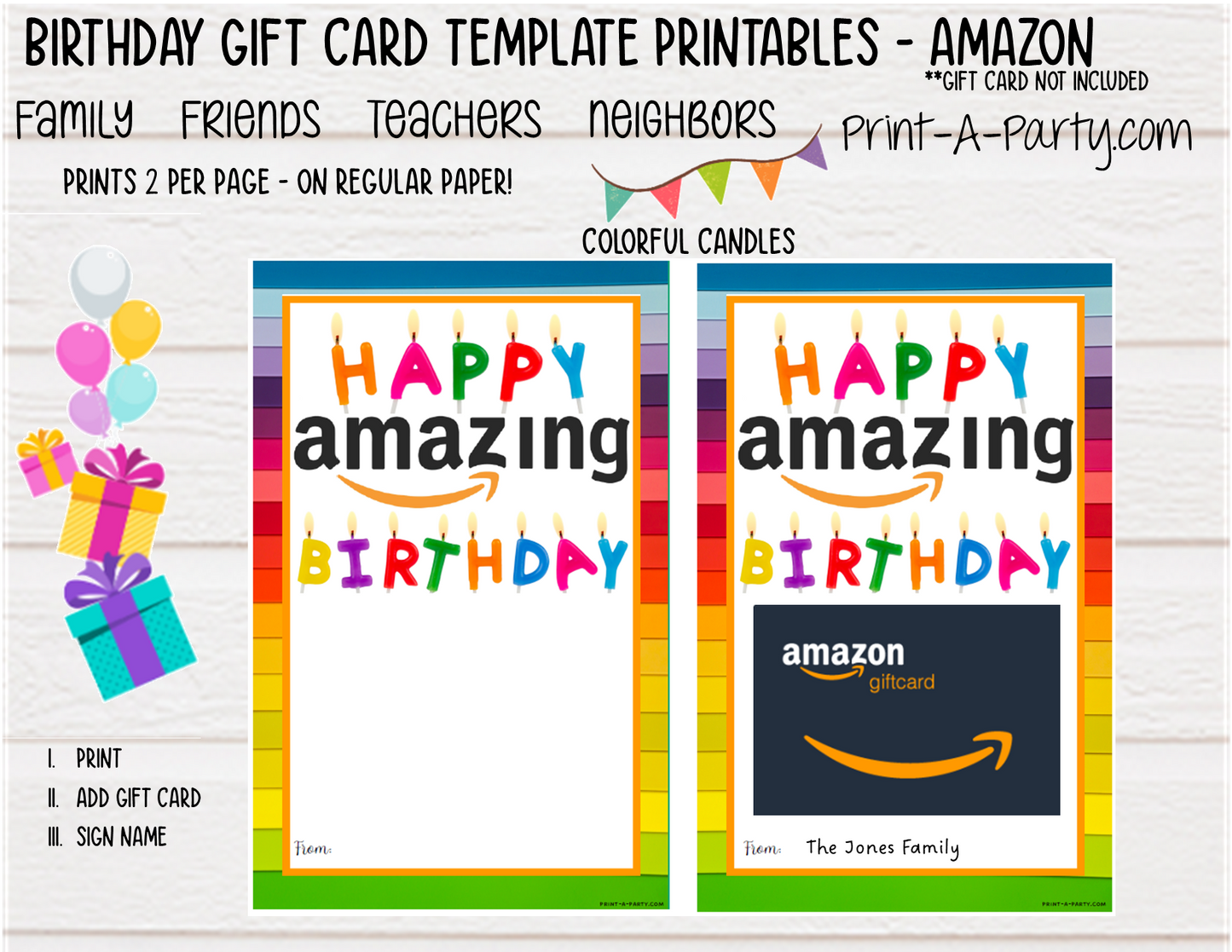 GIFT CARD Amazon Birthday Gift Card Template | Amazon Gift Card | Dress up your Amazon gift card  - INSTANT DOWNLOAD - Use each year!