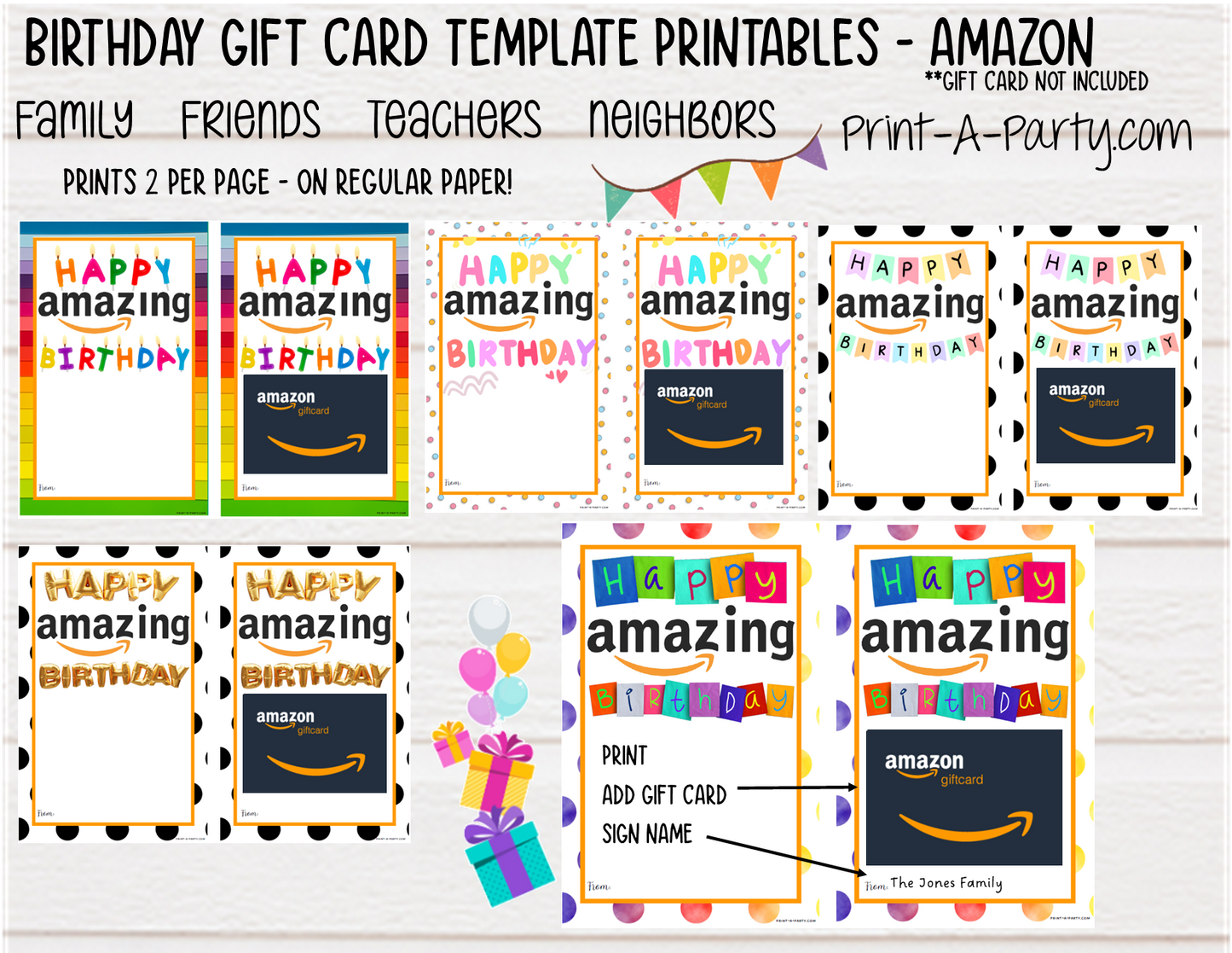 GIFT CARD Amazon Birthday Gift Card Template | Amazon Gift Card | Dress up your Amazon gift card  - INSTANT DOWNLOAD - Use each year!