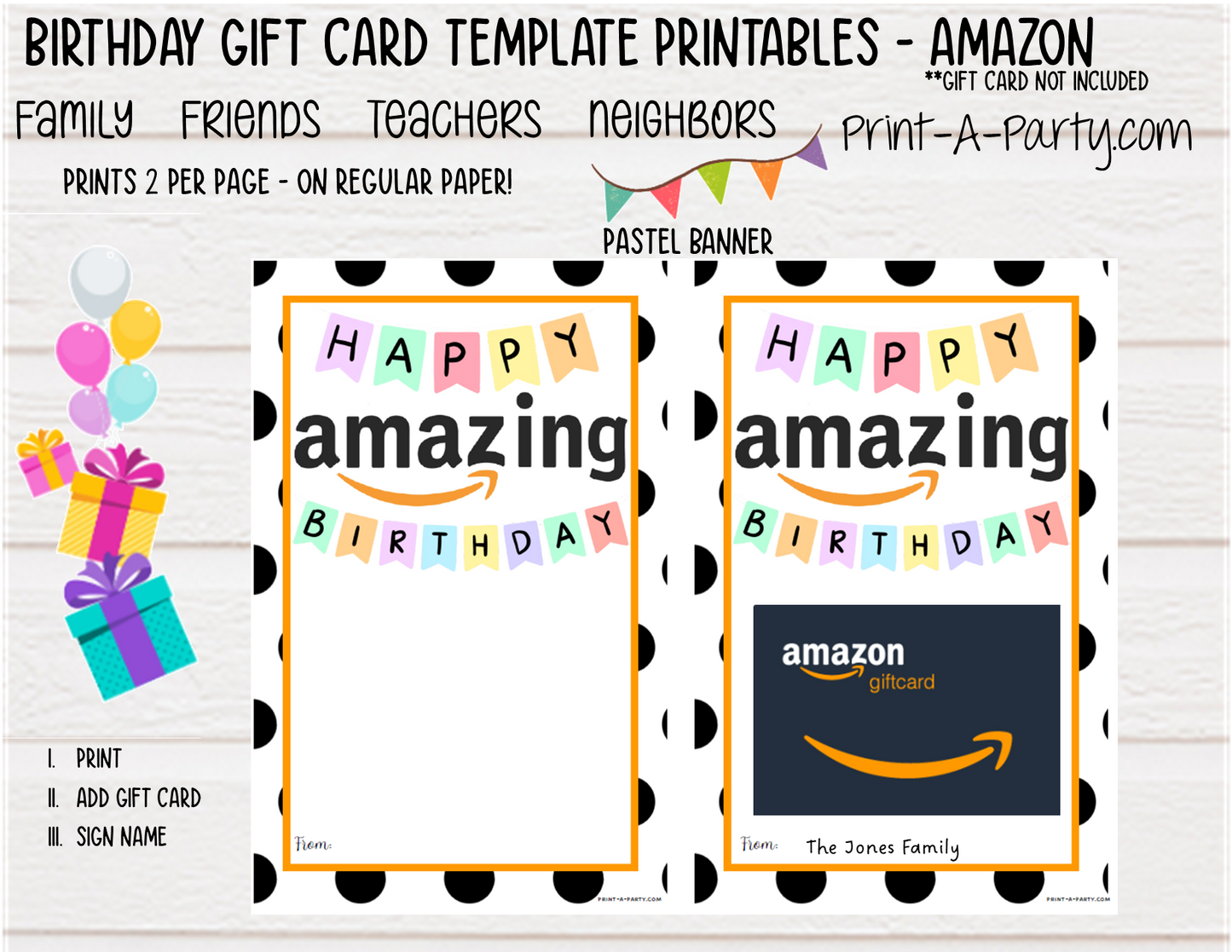 GIFT CARD Amazon Birthday Gift Card Template | Amazon Gift Card | Dress up your Amazon gift card  - INSTANT DOWNLOAD - Use each year!