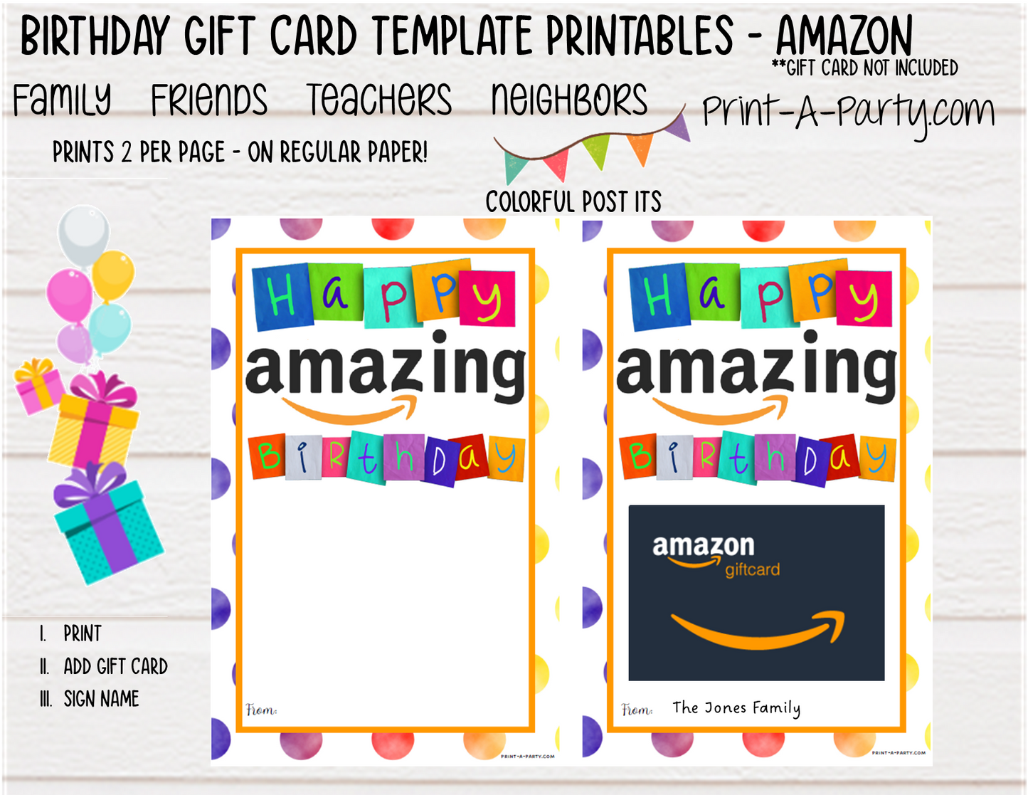 GIFT CARD Amazon Birthday Gift Card Template | Amazon Gift Card | Dress up your Amazon gift card  - INSTANT DOWNLOAD - Use each year!