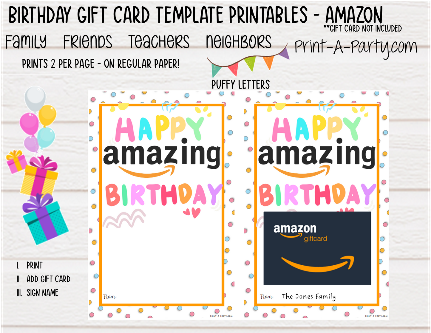 GIFT CARD Amazon Birthday Gift Card Template | Amazon Gift Card | Dress up your Amazon gift card  - INSTANT DOWNLOAD - Use each year!