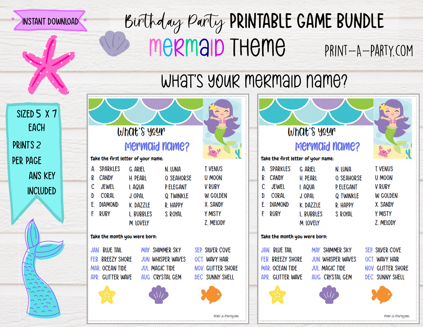 GAMES: MERMAID THEME | Birthday Party Games | Mermaid Party | Mermaid Party Ideas | INSTANT DOWNLOAD