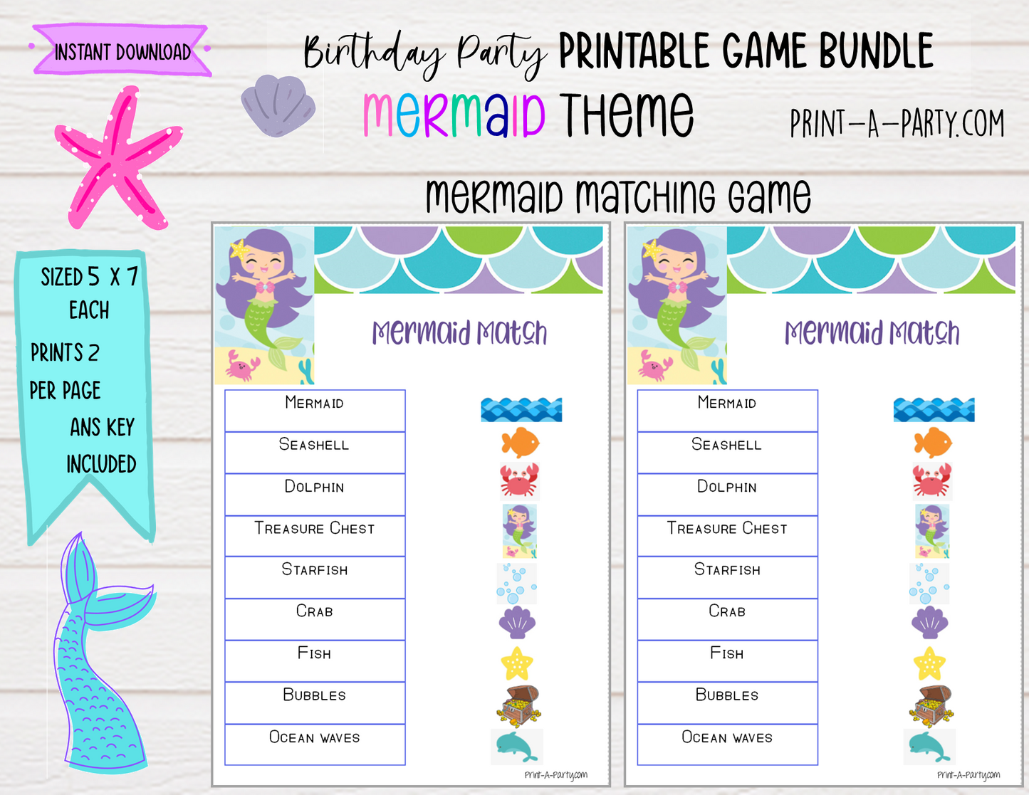 GAMES: MERMAID THEME | Birthday Party Games | Mermaid Party | Mermaid Party Ideas | INSTANT DOWNLOAD