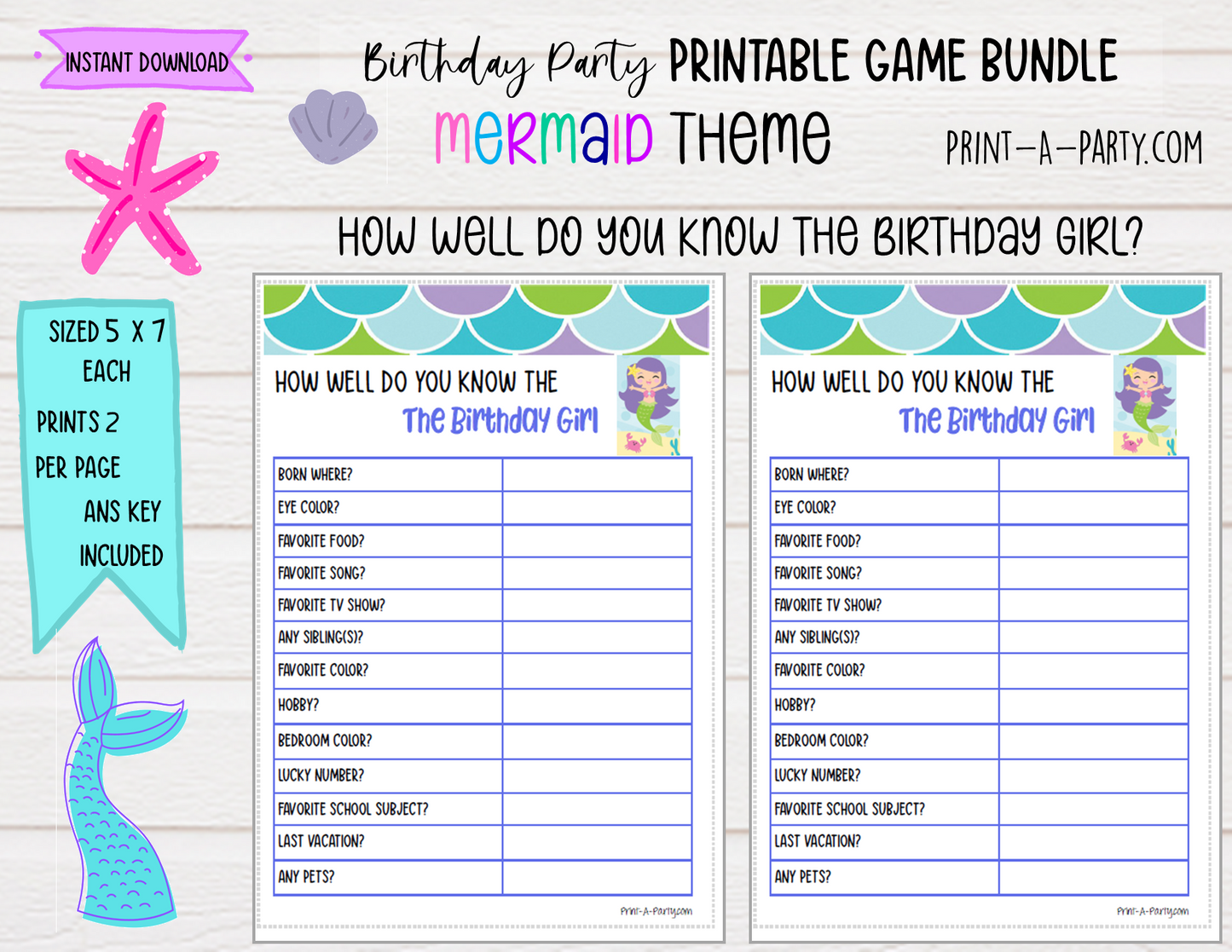 GAMES: MERMAID THEME | Birthday Party Games | Mermaid Party | Mermaid Party Ideas | INSTANT DOWNLOAD