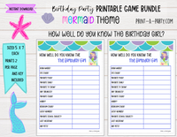 GAME BUNDLE: Birthday Party Game Bundle | Mermaid Theme | Mermaid Party | Beach | Seashell | INSTANT DOWNLOAD |