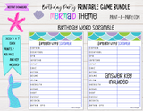 GAME BUNDLE: Birthday Party Game Bundle | Mermaid Theme | Mermaid Party | Beach | Seashell | INSTANT DOWNLOAD |