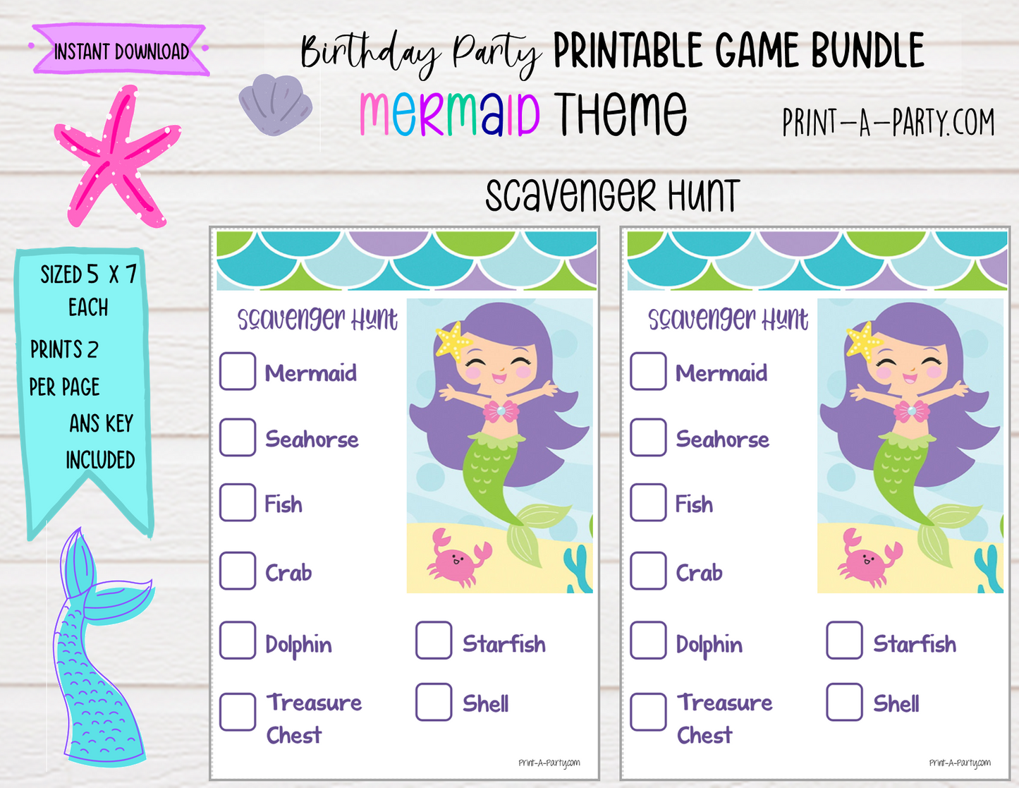 GAMES: MERMAID THEME | Birthday Party Games | Mermaid Party | Mermaid Party Ideas | INSTANT DOWNLOAD