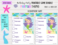 GAME BUNDLE: Birthday Party Game Bundle | Mermaid Theme | Mermaid Party | Beach | Seashell | INSTANT DOWNLOAD |