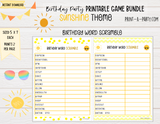 GAME BUNDLE: Birthday Party Game Bundle | Sun Themed Birthday Party | Sun Party | Sunshine Theme Party | INSTANT DOWNLOAD |