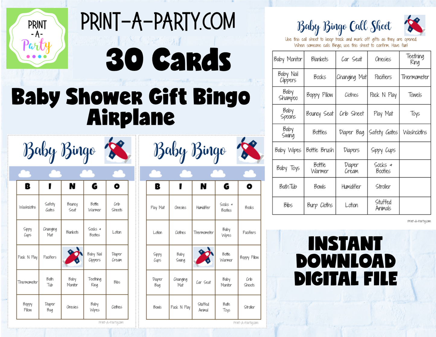 BINGO Baby Shower Gift Bingo Game - choose your theme and size