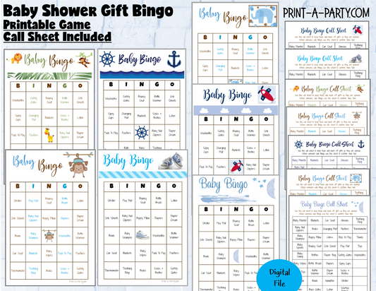 BINGO Baby Shower Gift Bingo Game - choose your theme and size