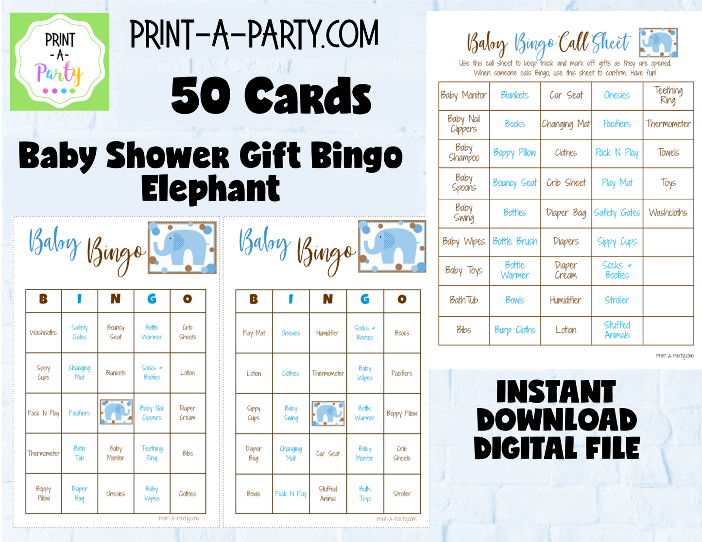 BINGO Baby Shower Gift Bingo Game - choose your theme and size